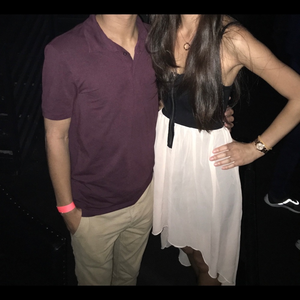 Peach & Black Bustier High Low Mini Dress with Sheer Overlay - Picture 7 of 8